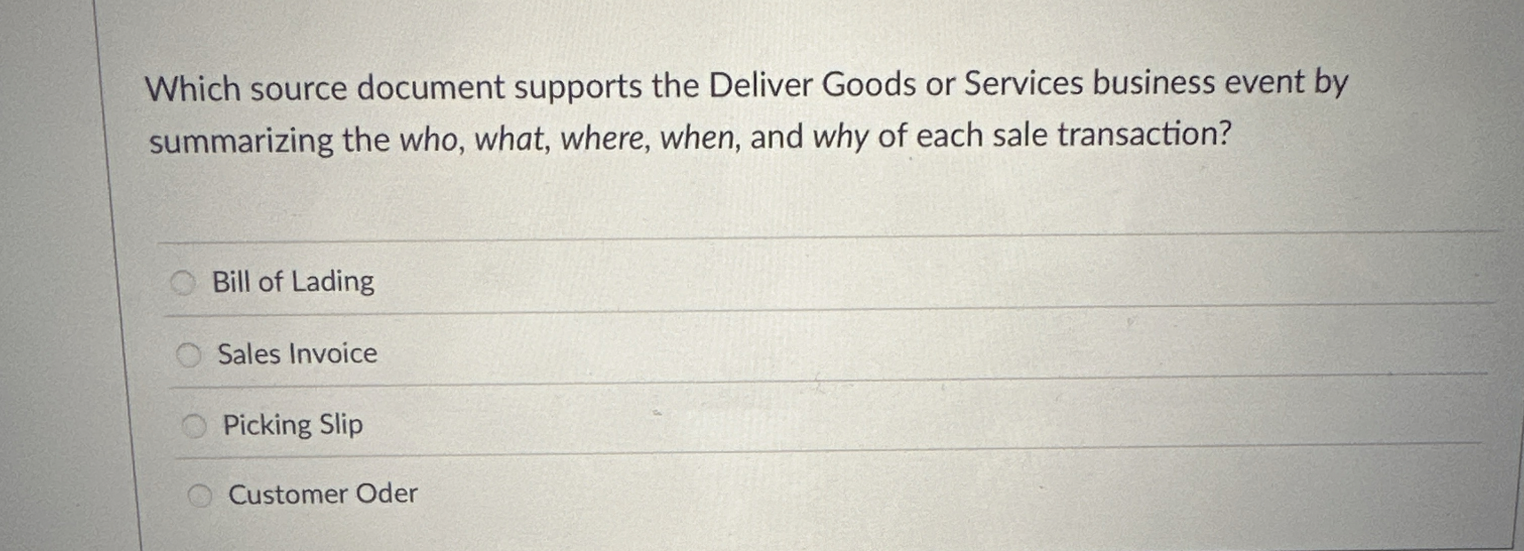  Which source document supports the Deliver Goods or Services business event