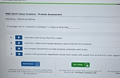  MBA 5010 Value Creation - Pretest Assessment Marketing - Marketing Defined