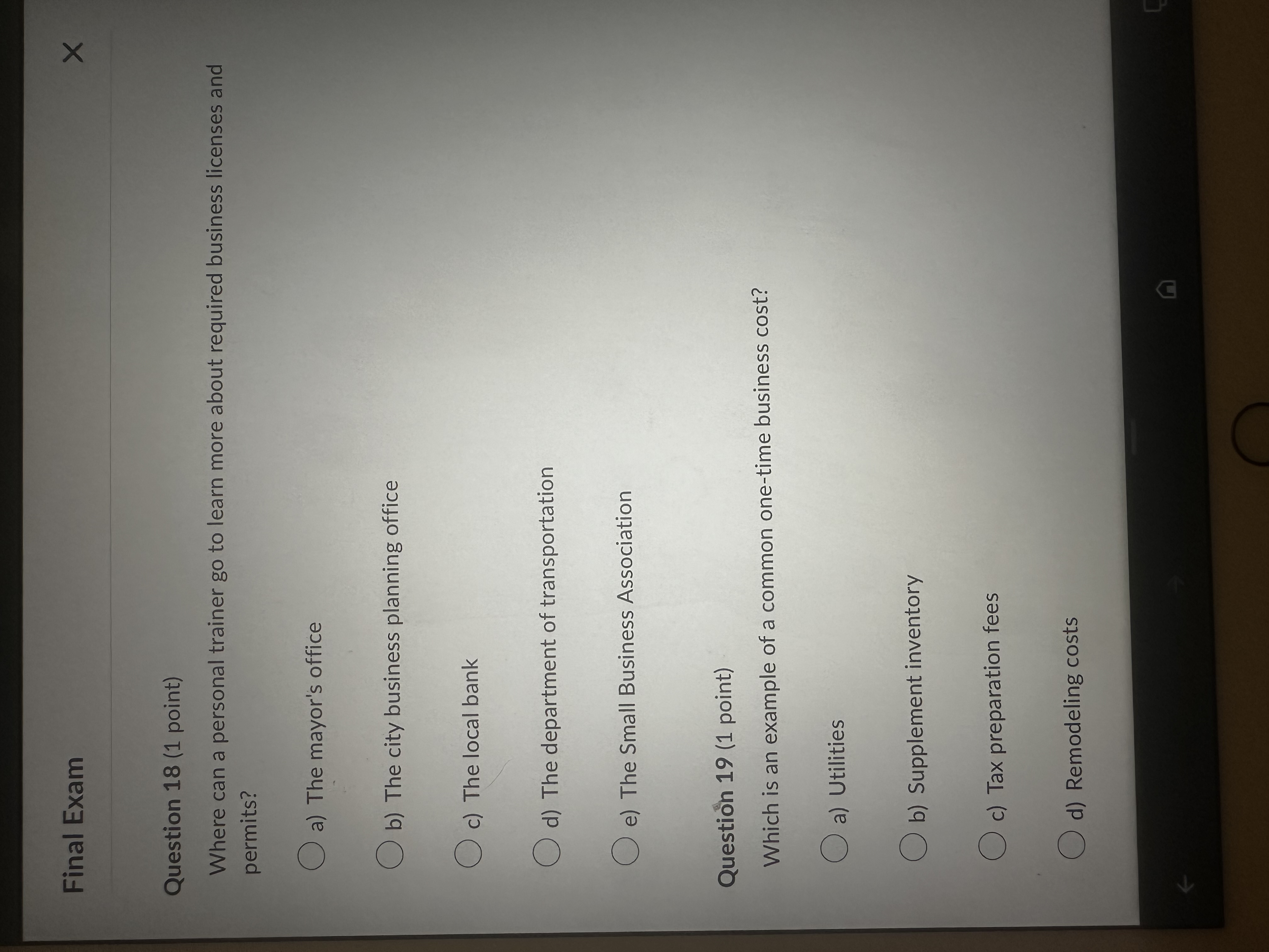  Final Exam Question 18(1 point) Where can a personal trainer go