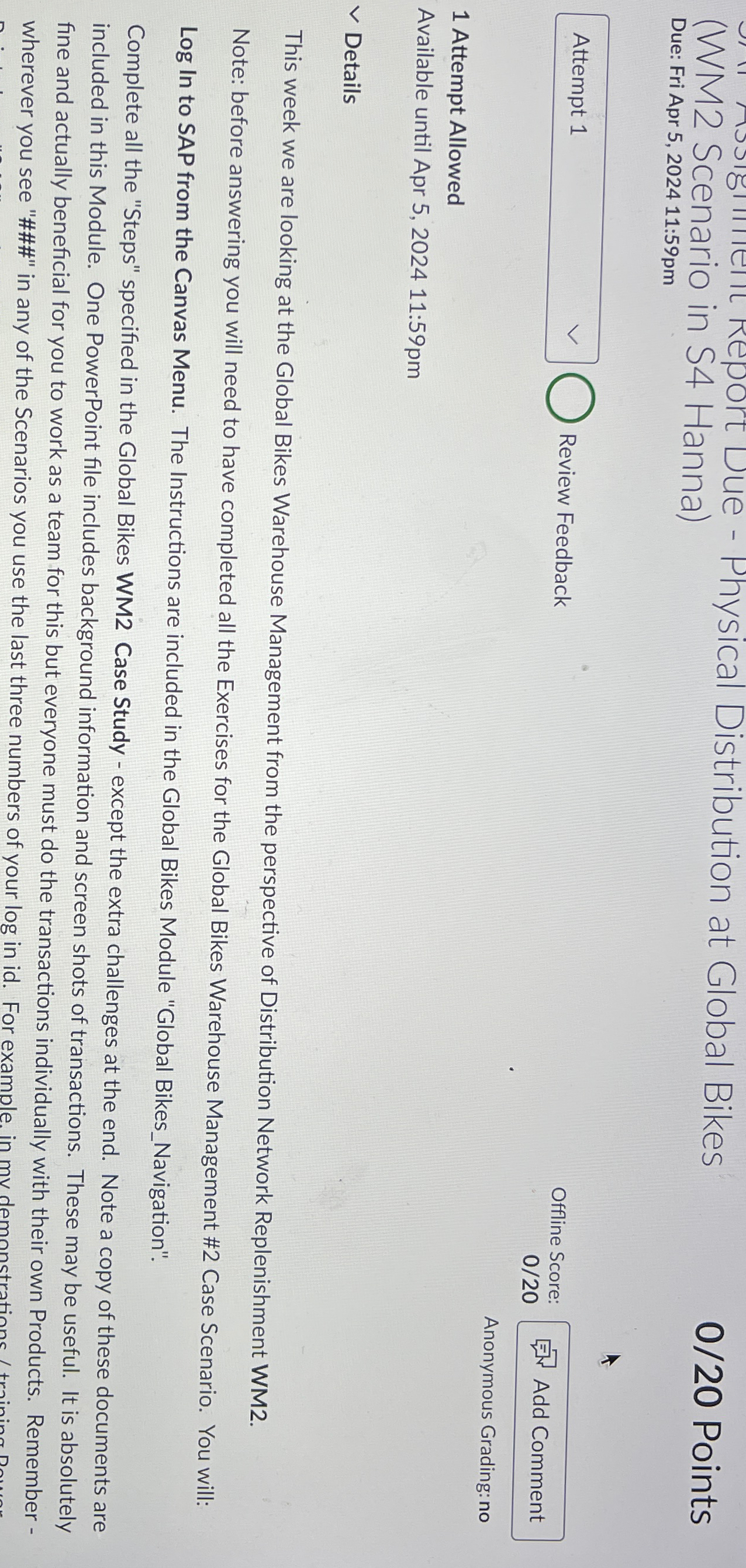  (WM2 Scention at Global Bikes 0/20 Points Due: Fri Apr 5,202411:59pm