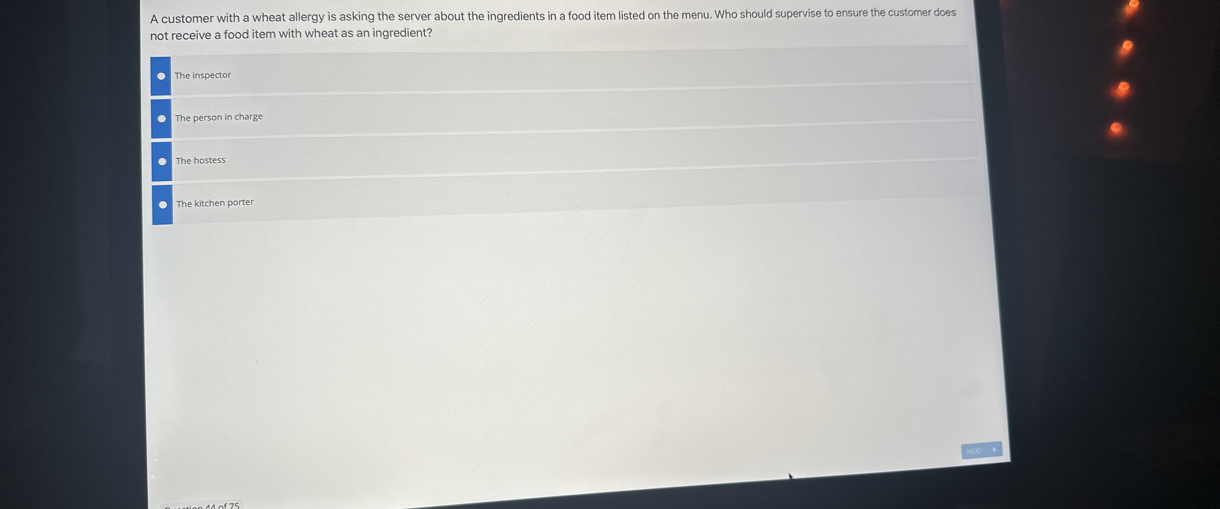  A customer with a wheat allergy is asking the server about