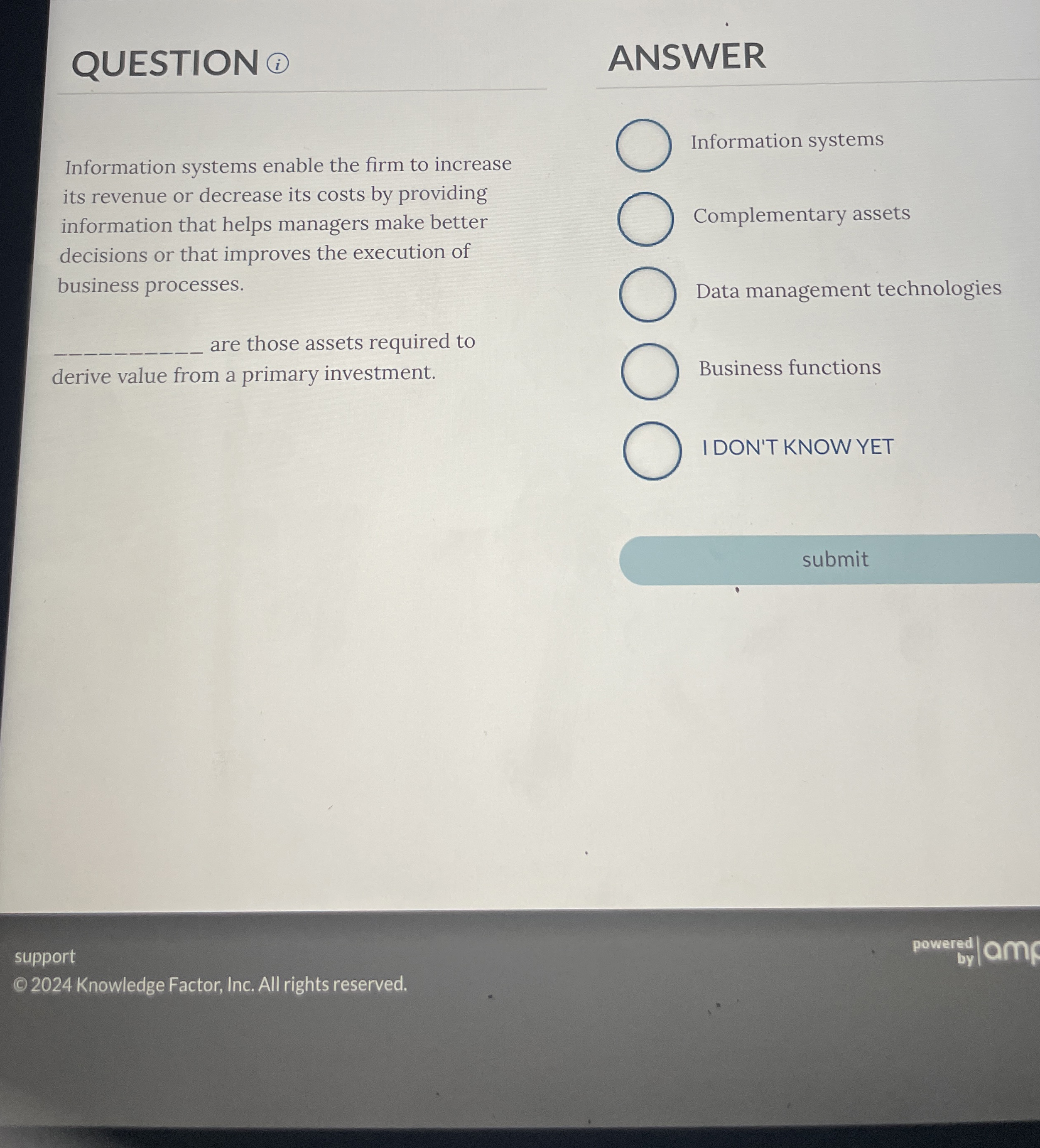  QUESTION (i) ANSWER Information systems enable the firm to increase its