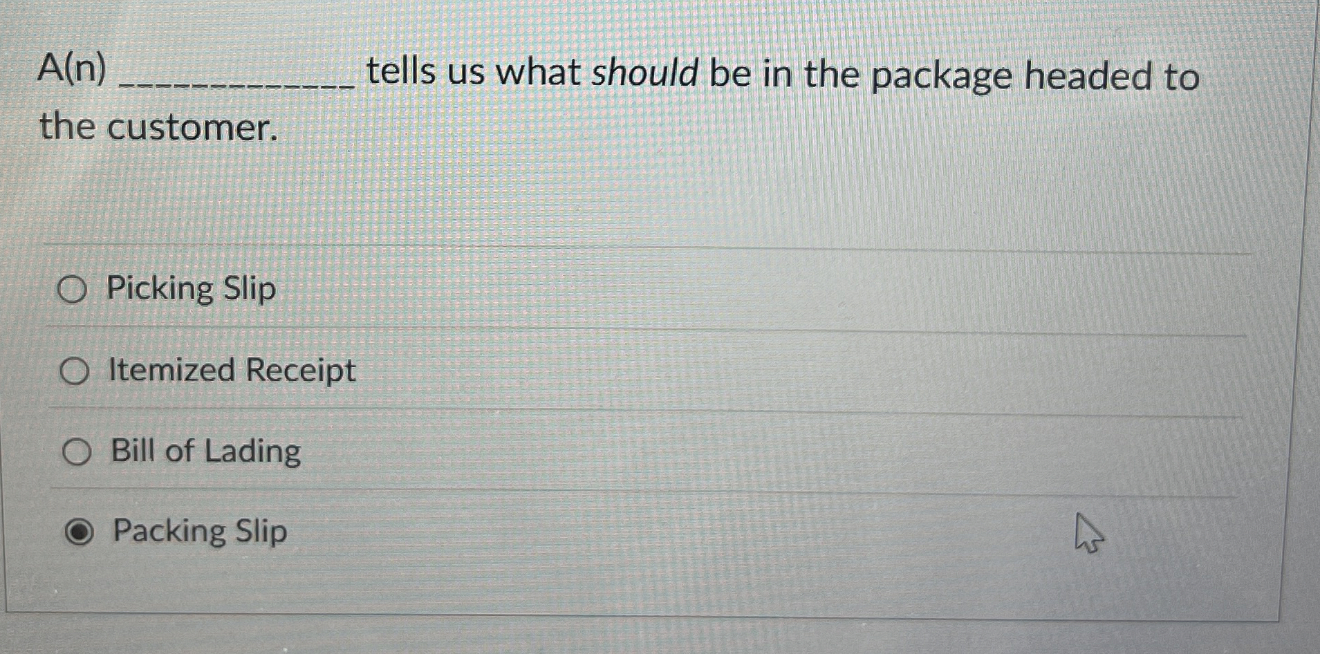  an _____ tells us what should be in the package headed