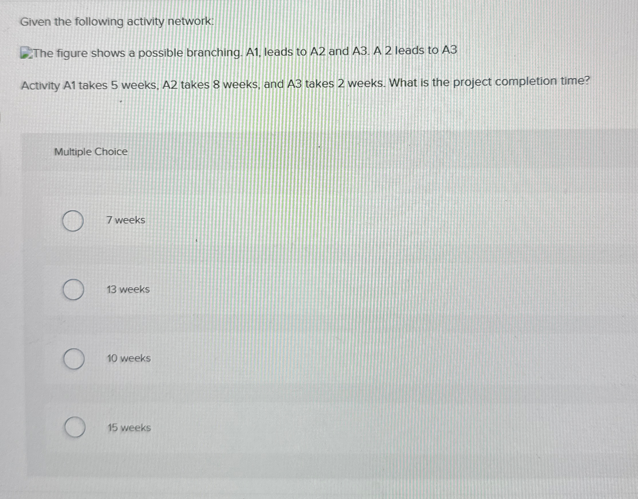  Given the following activity network: 2.The figure shows a possible branching.