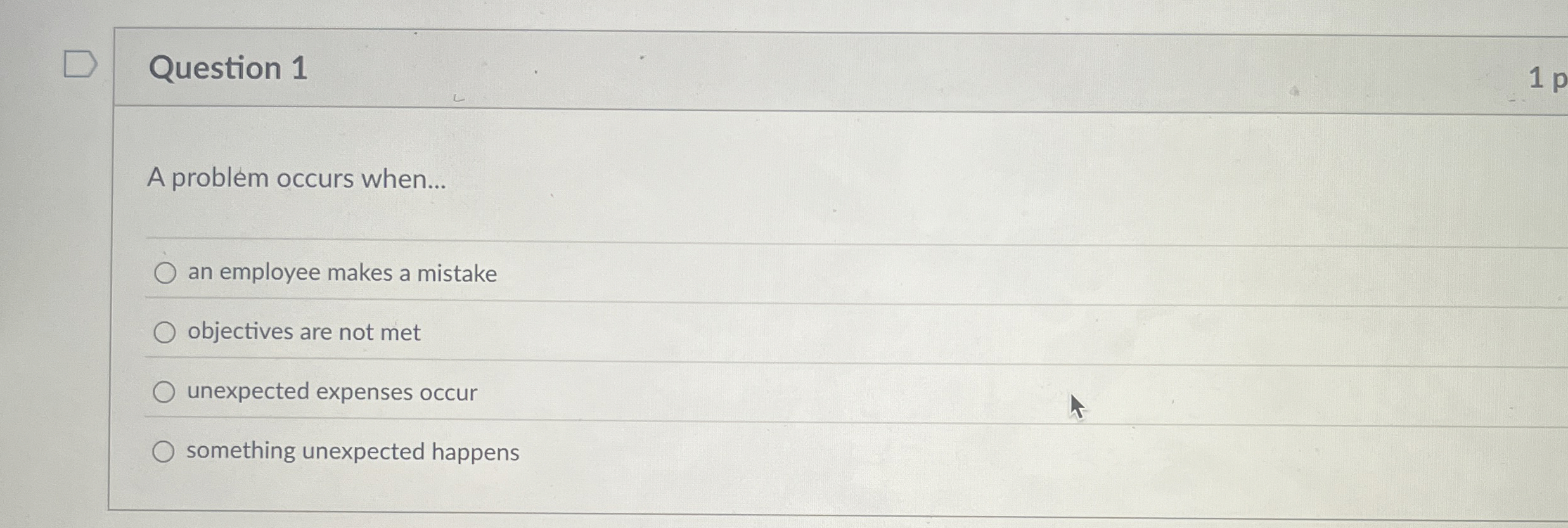  Question 1 A problem occurs when... an employee makes a mistake