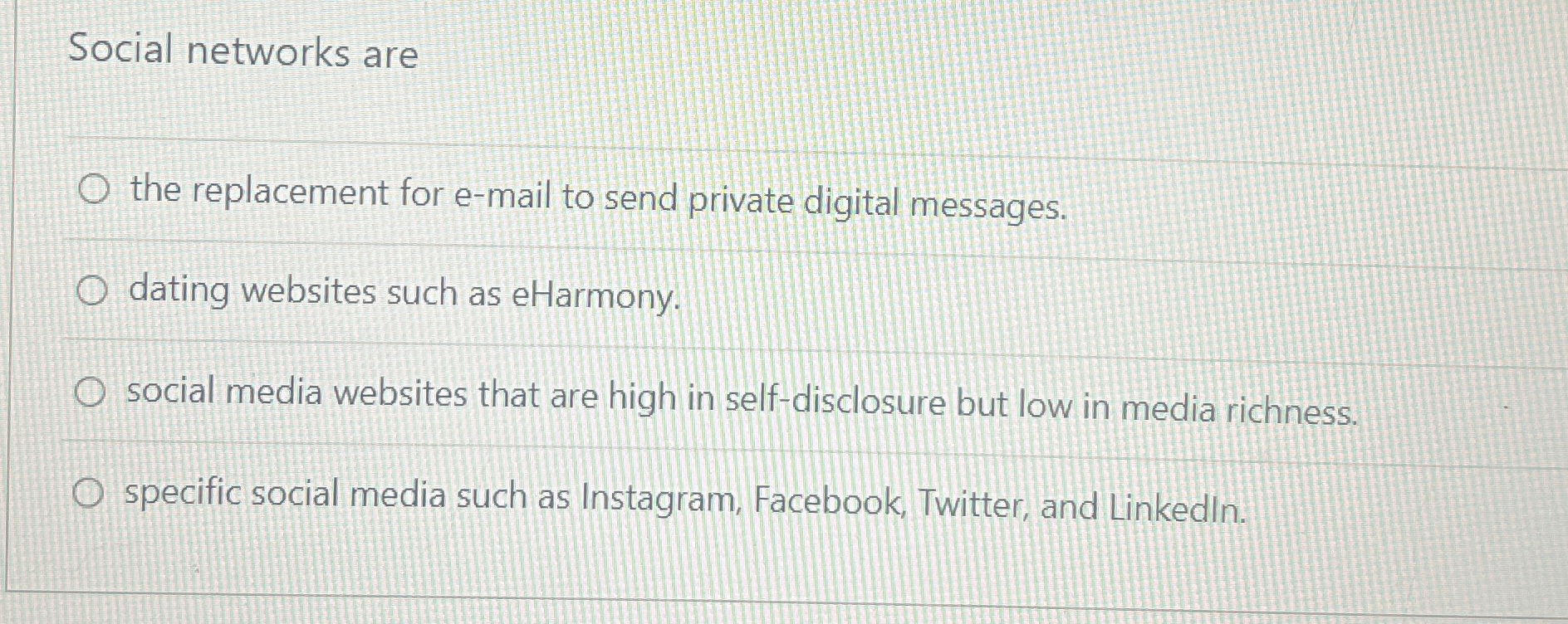  Social networks are the replacement for e-mail to send private digital