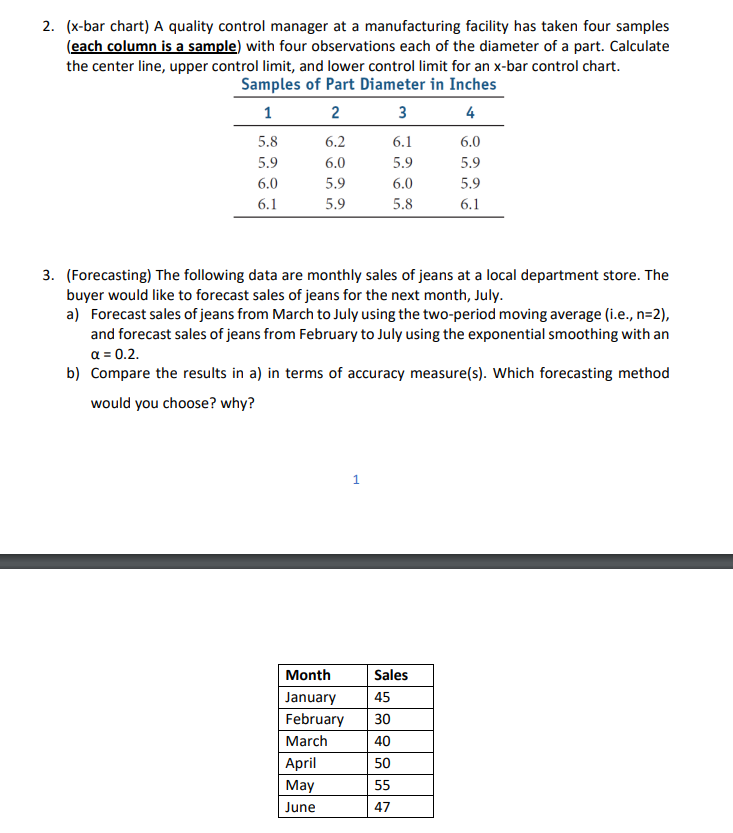  (x-bar chart) A quality control manager at a manufacturing facility has