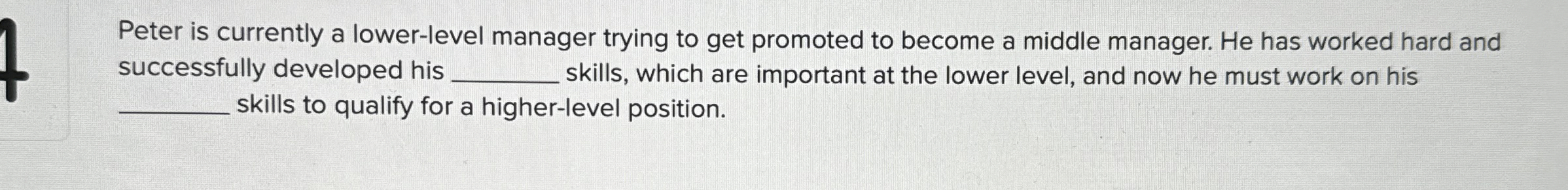  Peter is currently a lower-level manager trying to get promoted to