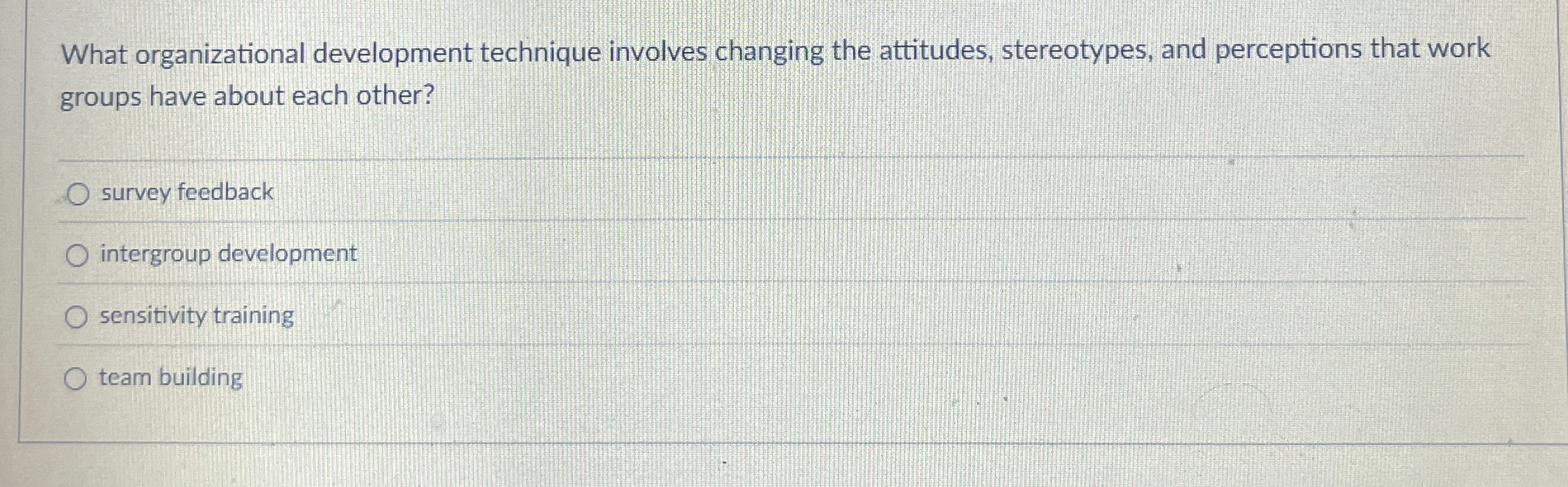  What organizational development technique involves changing the attitudes, stereotypes, and perceptions
