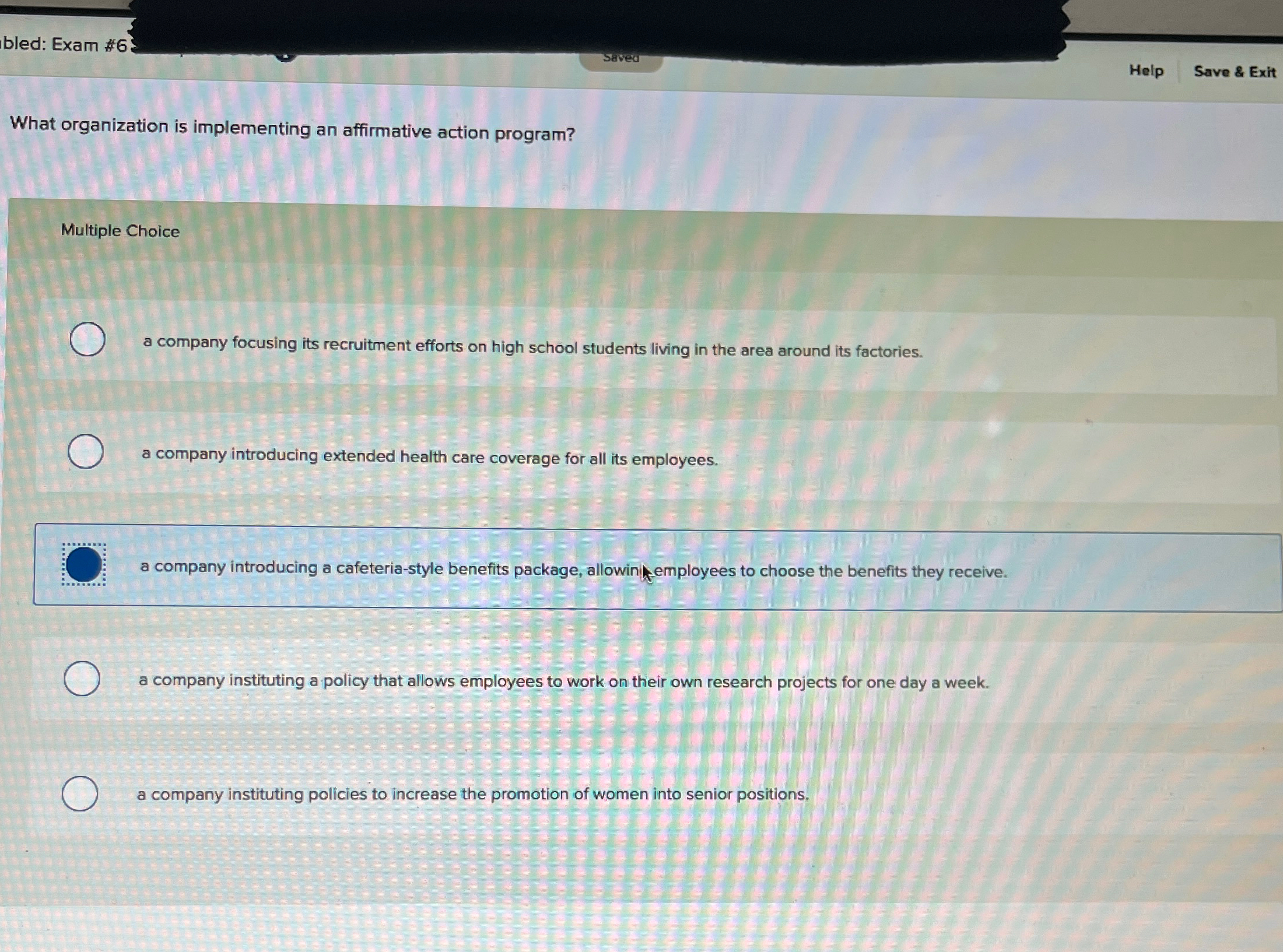  bled: Exam #6 Help Save & Exit What organization is implementing