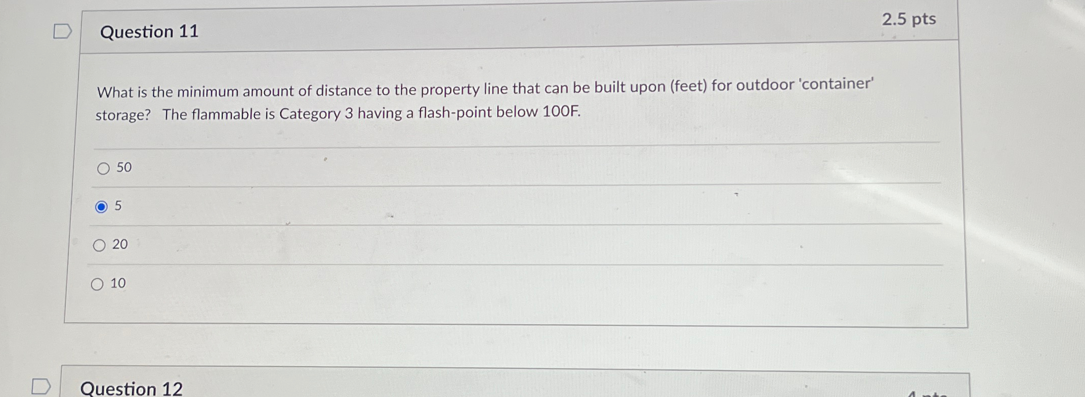  Question 11 2.5pts What is the minimum amount of distance to