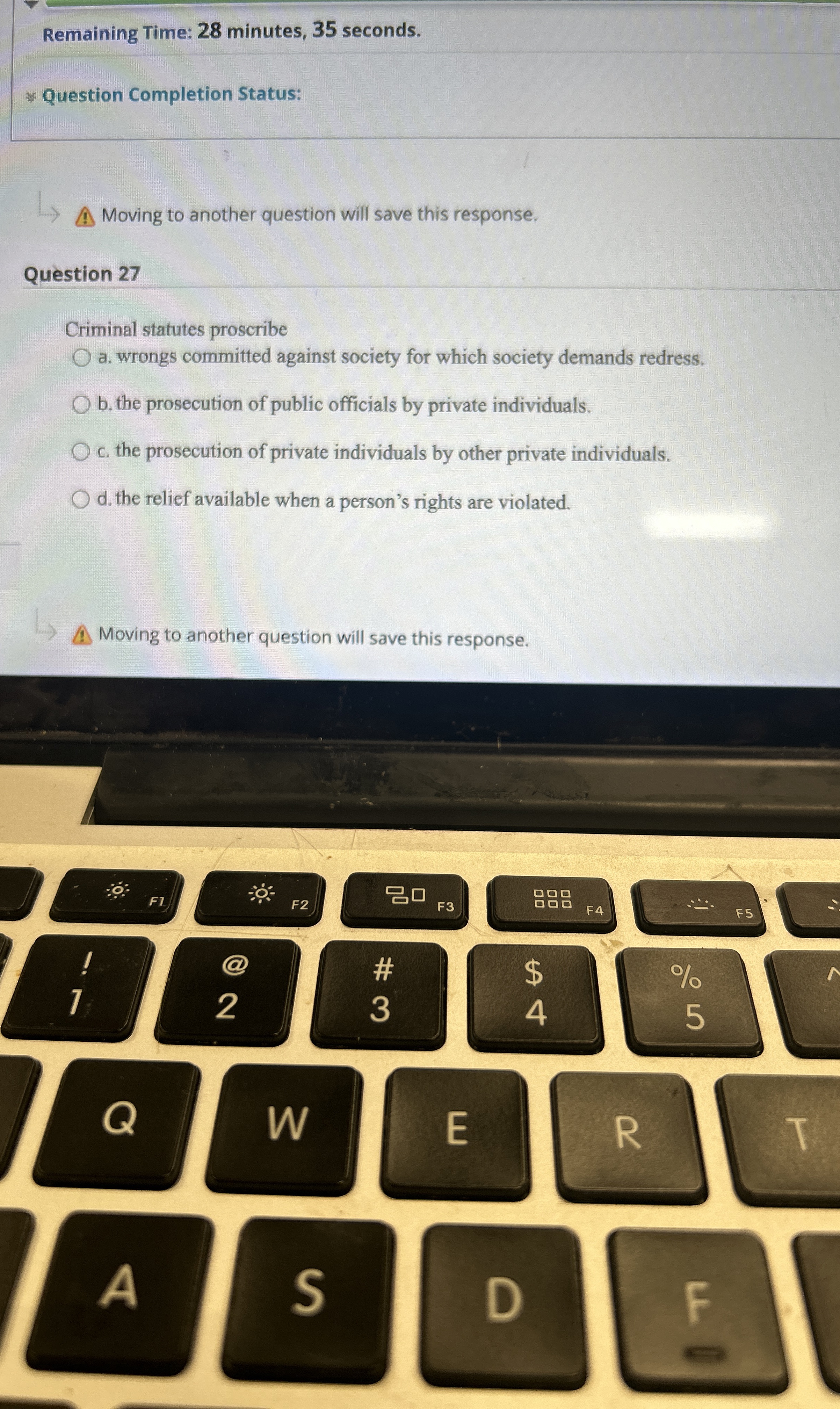  Remaining Time: 28 minutes, 35 seconds. Question Completion Status: Moving to