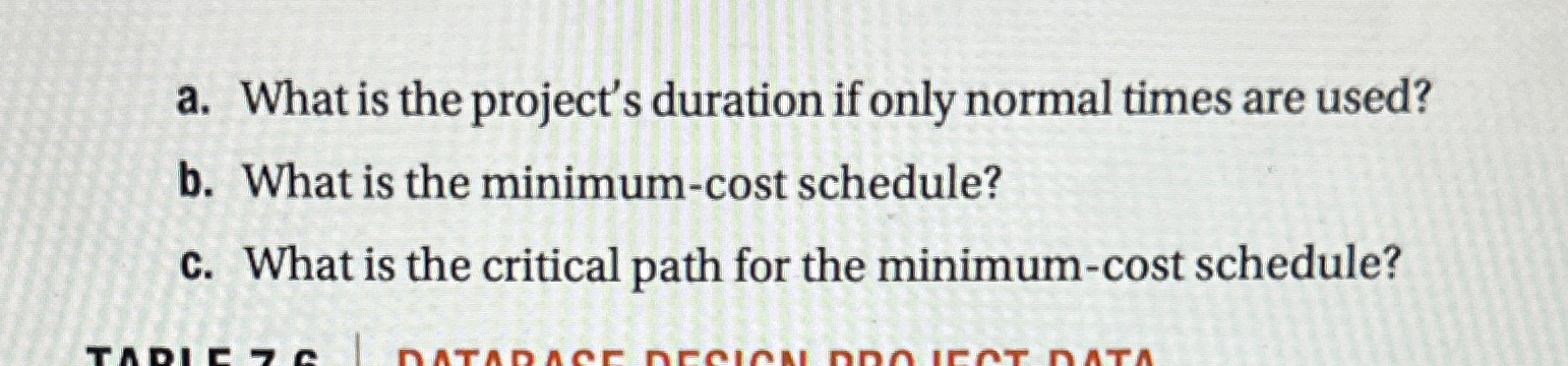  a. What is the project's duration if only normal times are