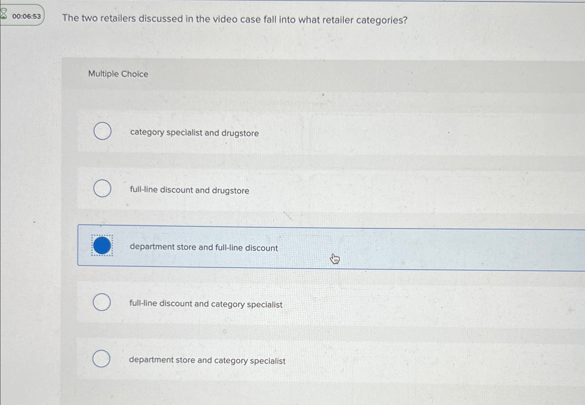  00:06:53 Where do walmart and walgreens fall into what retailer categories?