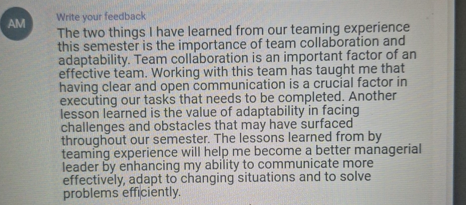  AM Write your feedback The two things I have learned from