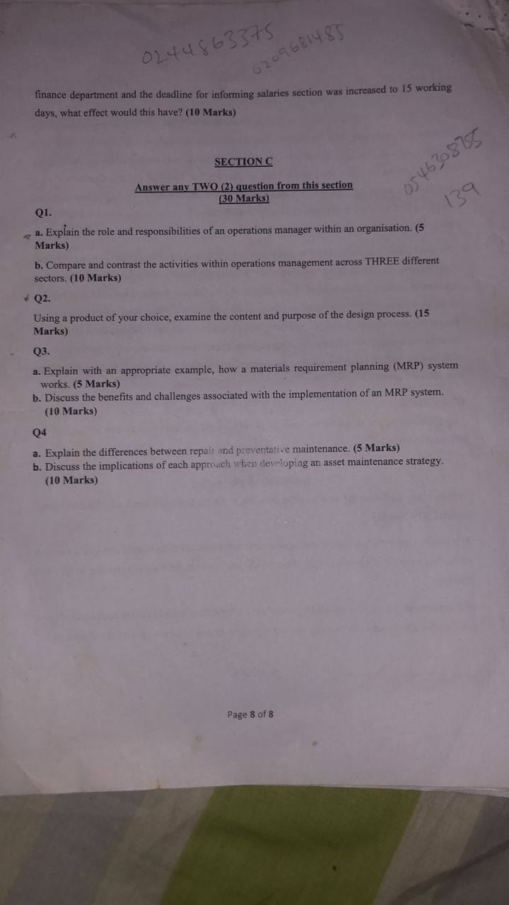  SECTION C Answer any TWO (2) question from this section (30