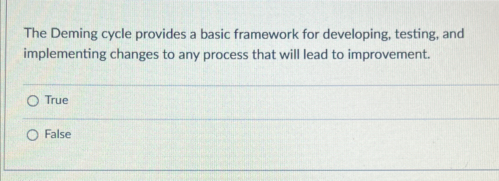  The Deming cycle provides a basic framework for developing, testing, and