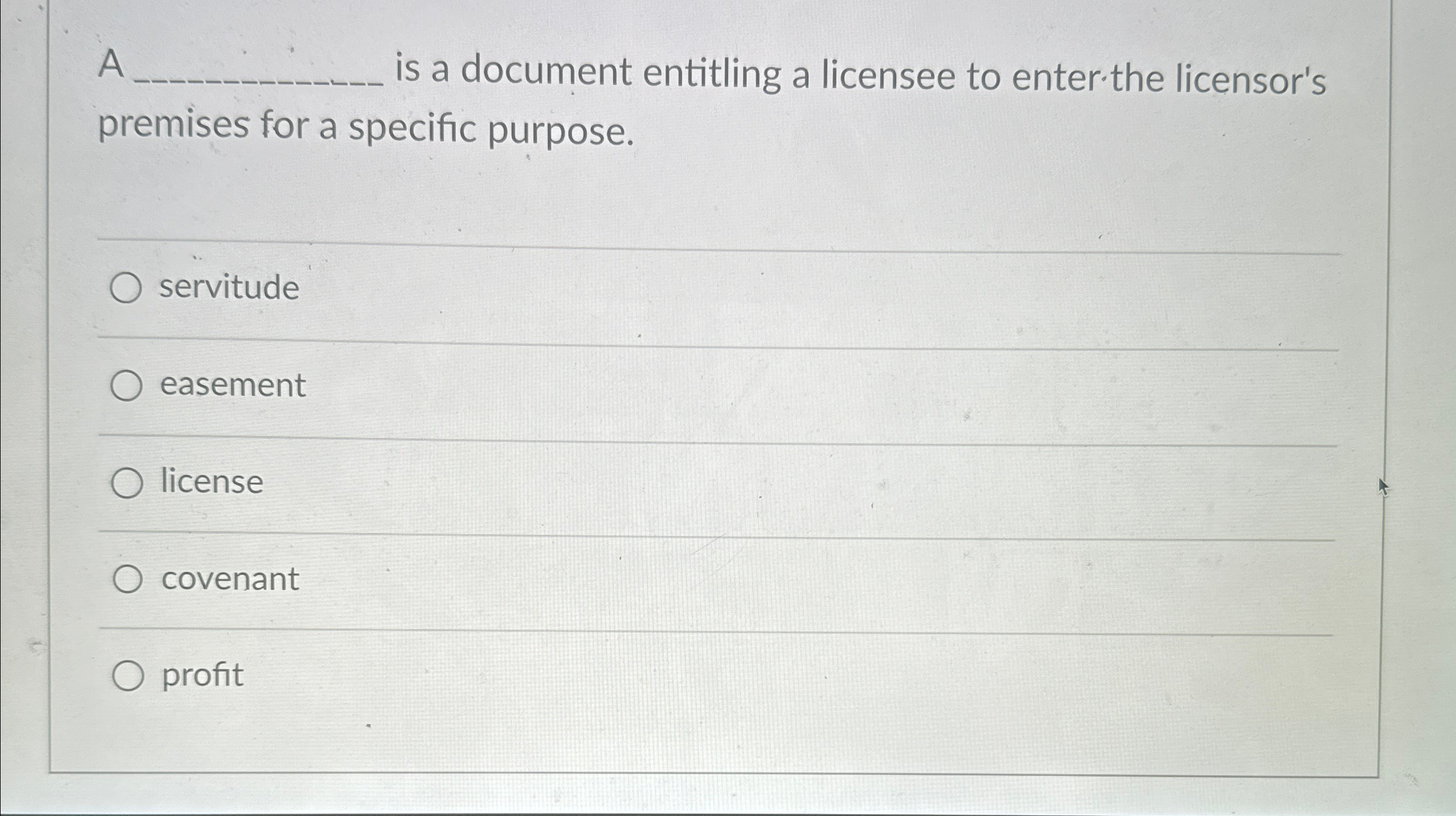  A is a document entitling a licensee to enter the licensor's