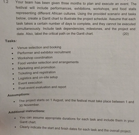  1.2 Your team has been given three months to plan and