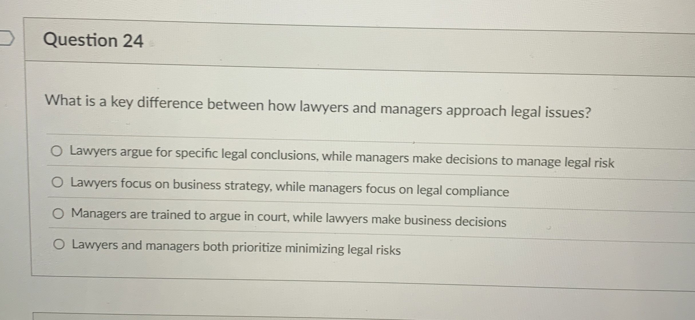  Question 24 What is a key difference between how lawyers and