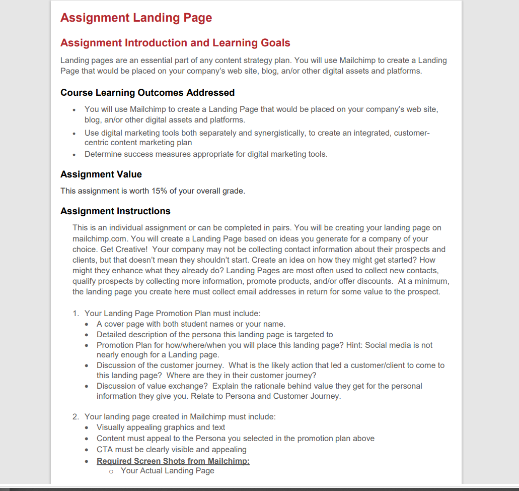  Assignment Landing Page Assignment Introduction and Learning Goals Landing pages are