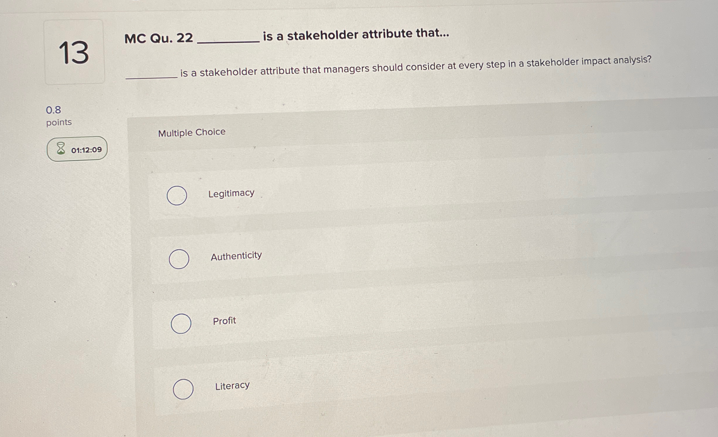  13 MC Qu.22q, is a stakeholder attribute that... is a stakeholder