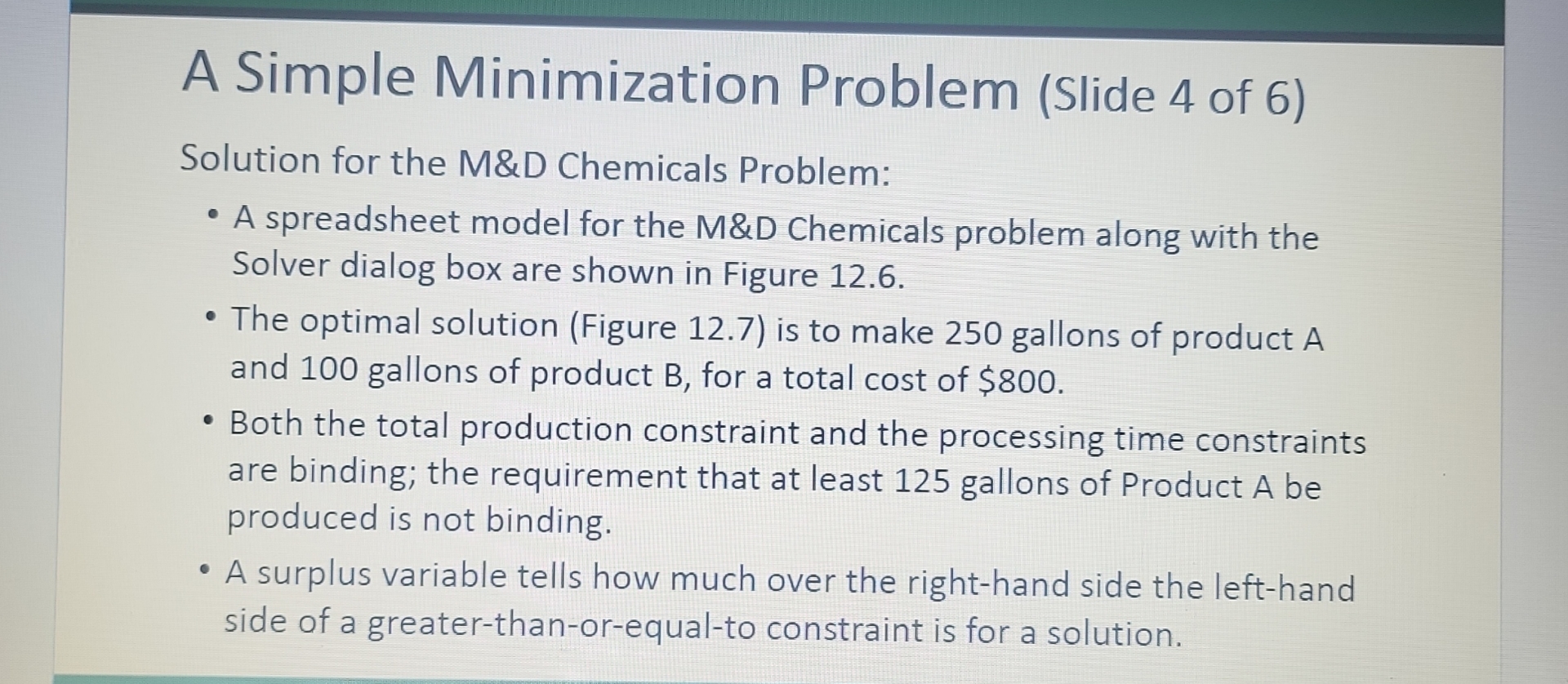  A Simple Minimization Problem (Slide 4 of 6) Solution for the