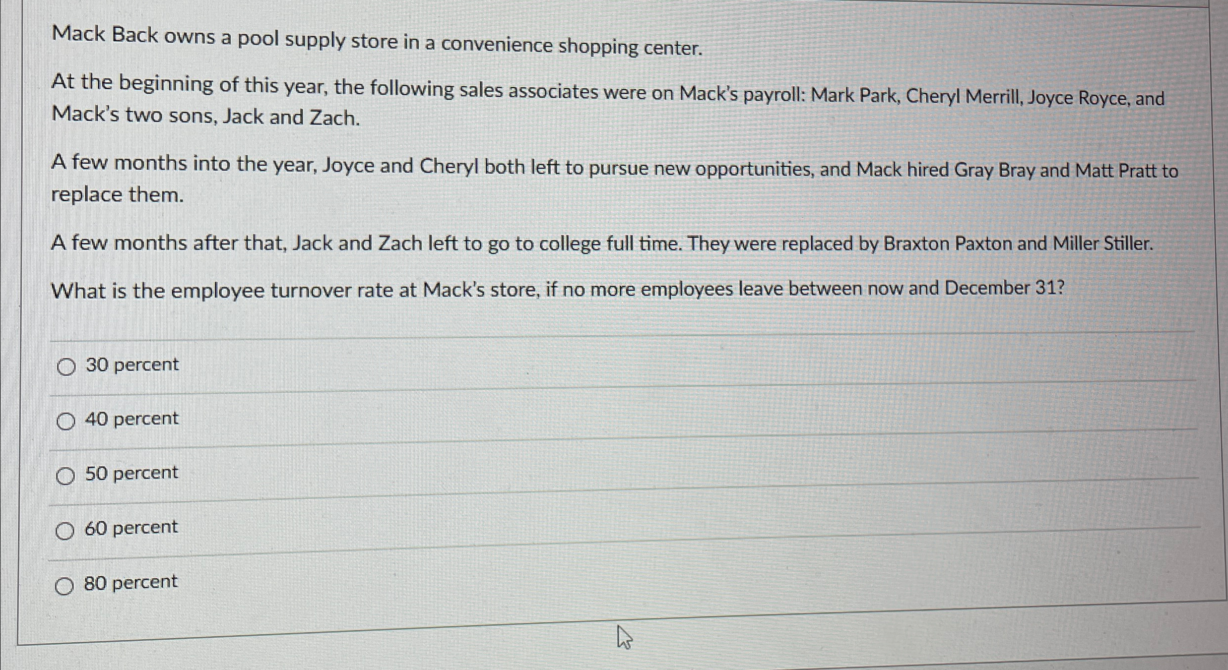  Mack Back owns a pool supply store in a convenience shopping