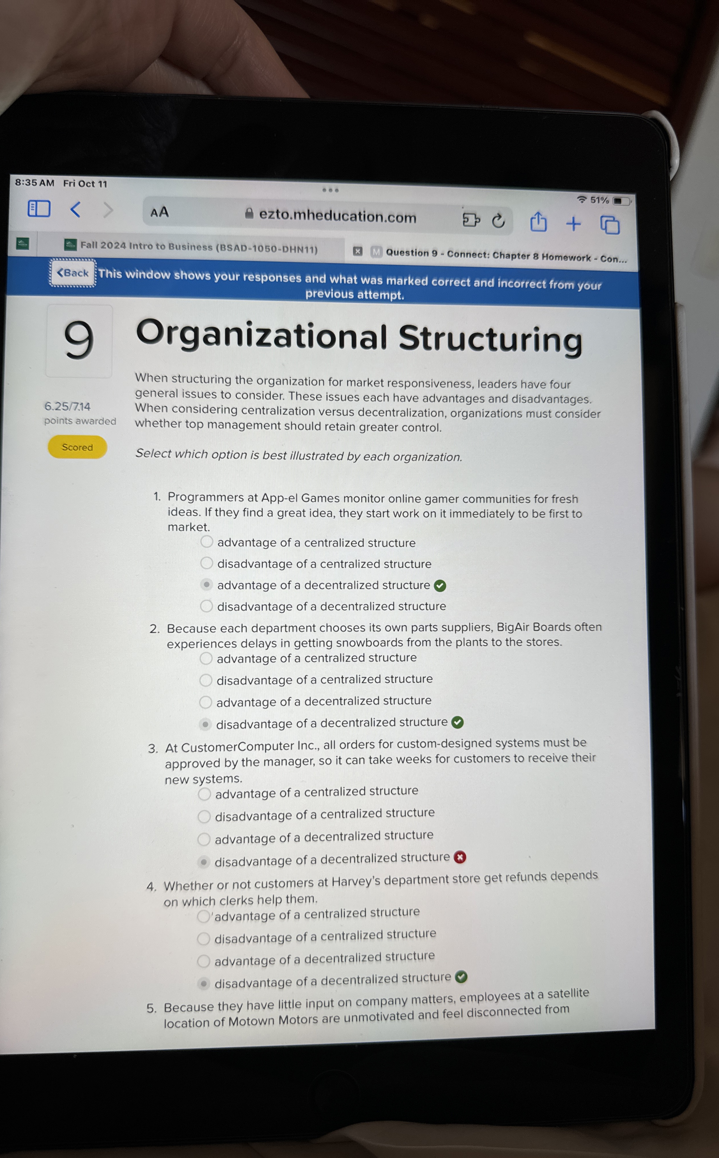  9 Organizational Structuring points awarded When structuring the organization for market