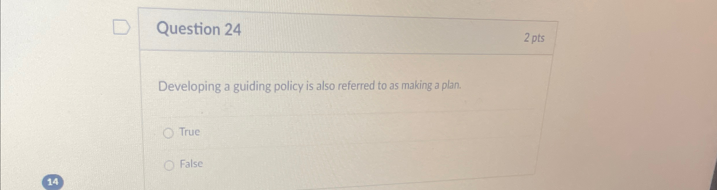  Question 24 2pts Developing a guiding policy is also referred to