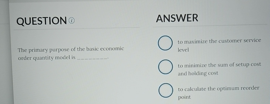 QUESTION (i) The primary purpose of the basic economic order quantity