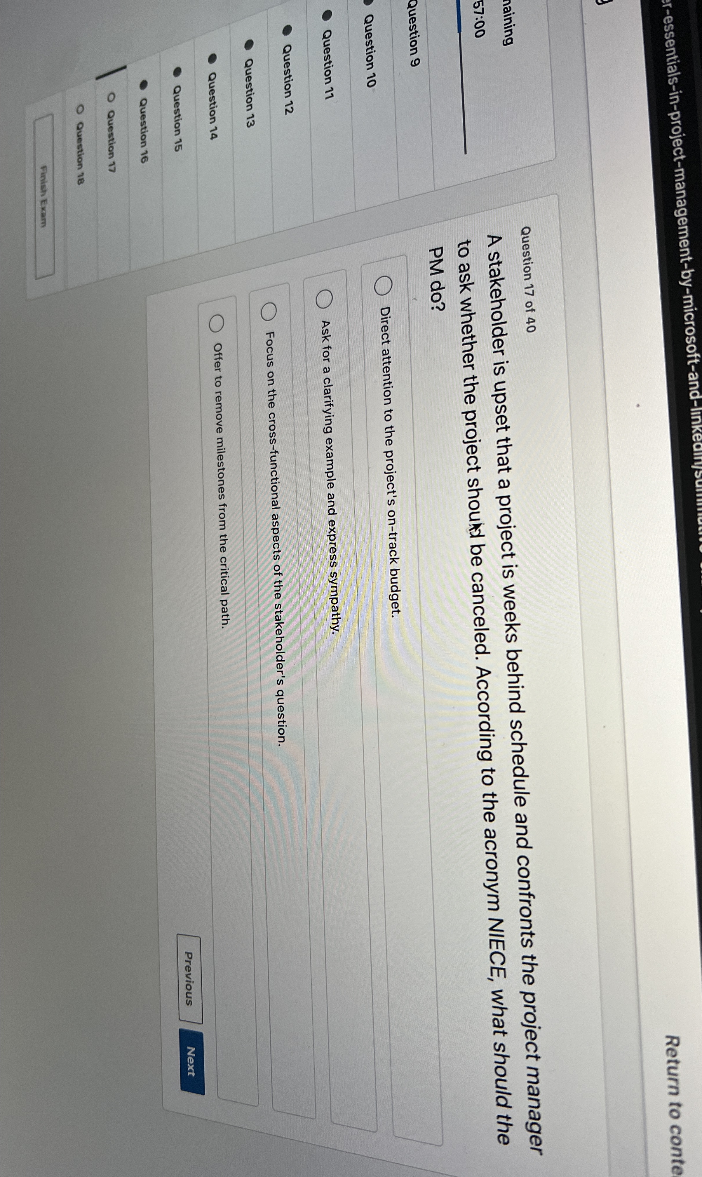  r-essentials-in-project-management-by-microsoft-and- Return to conte Question 9 Question 10 Question 11 Question