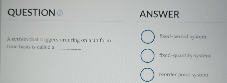  QUESTION A system that triggers ordering on a uniform time basis