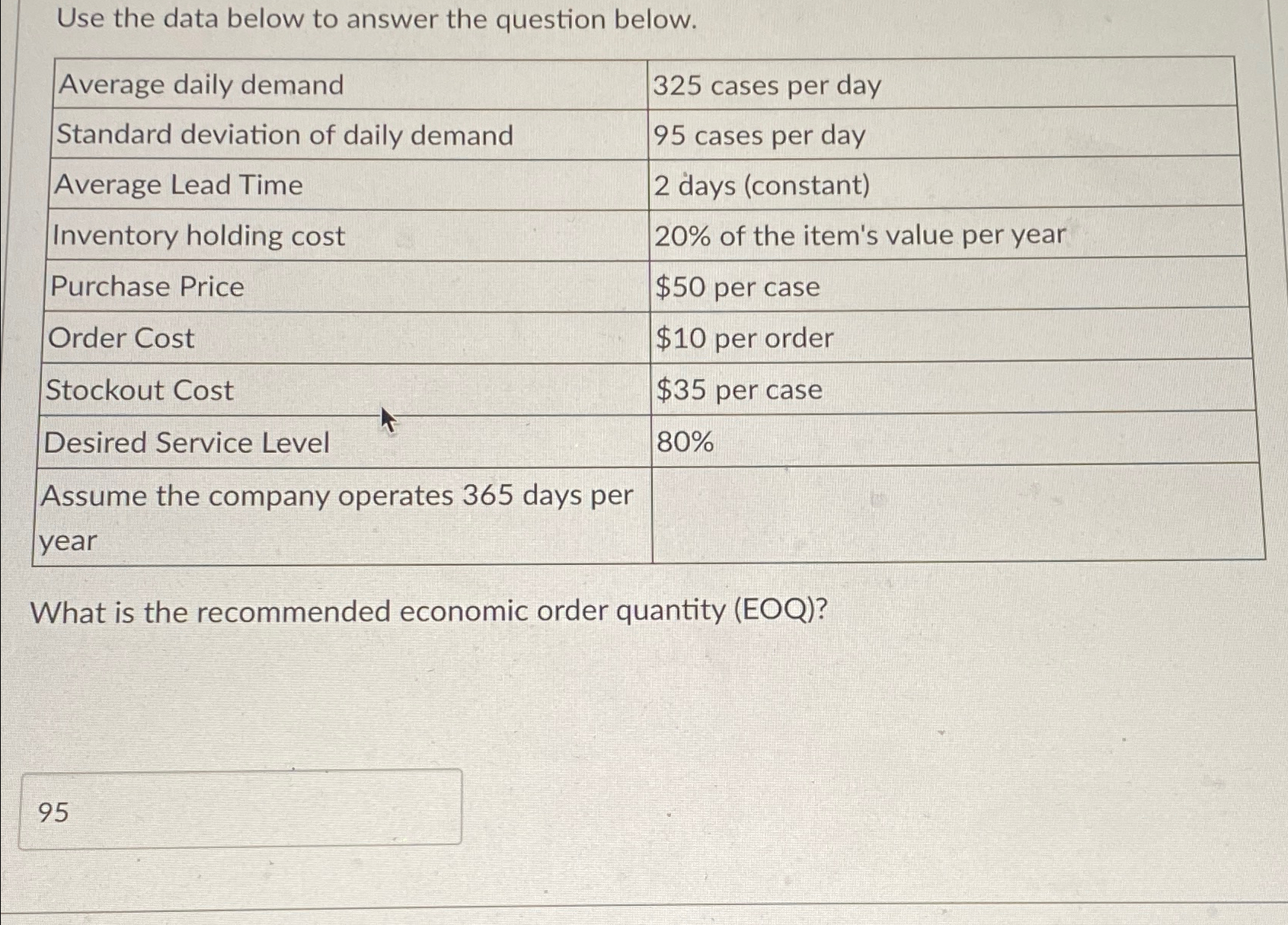  Use the data below to answer the question below. \table[[Average daily