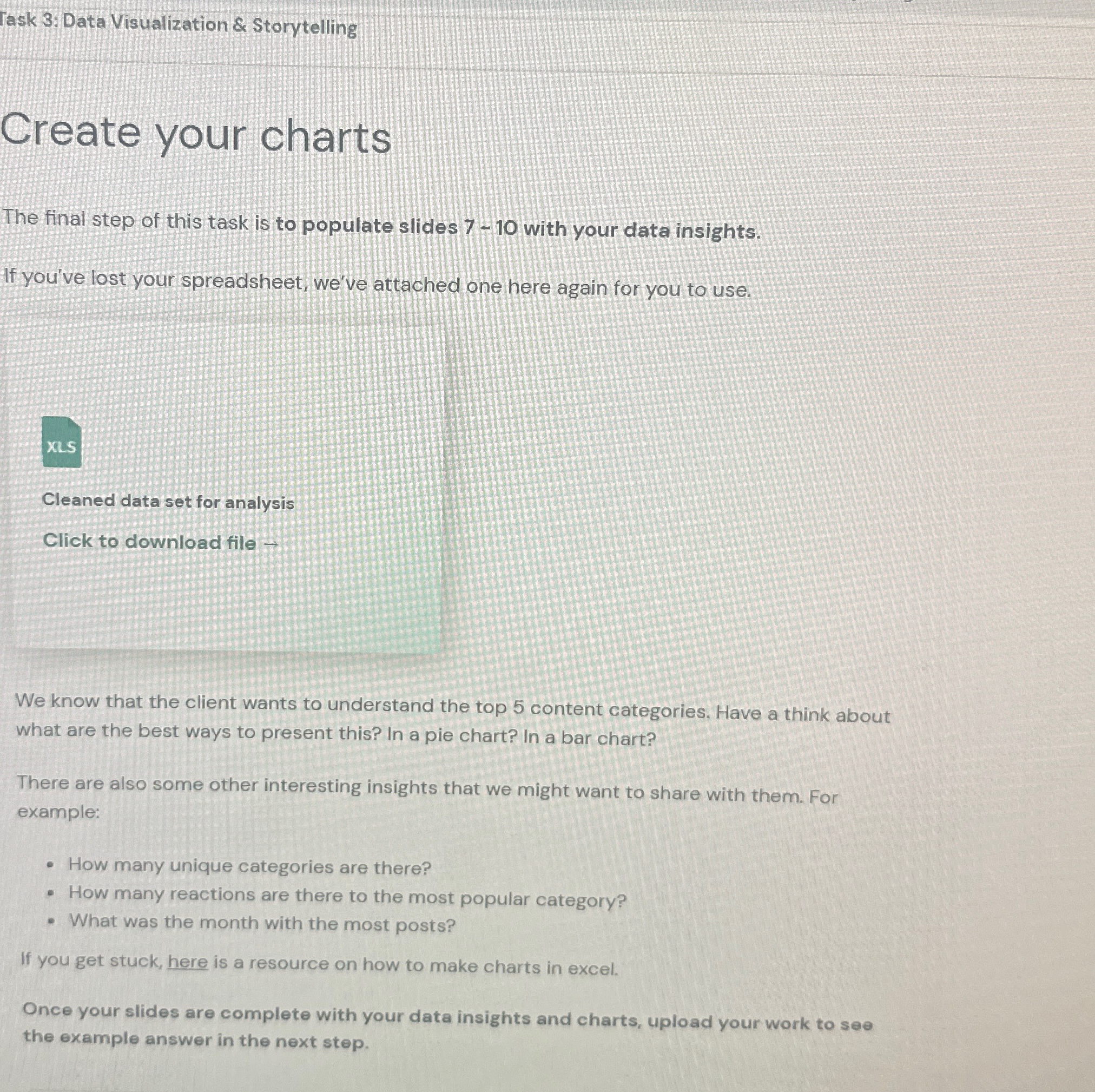  Task 3: Data Visualization & Storytelling Create your charts The final