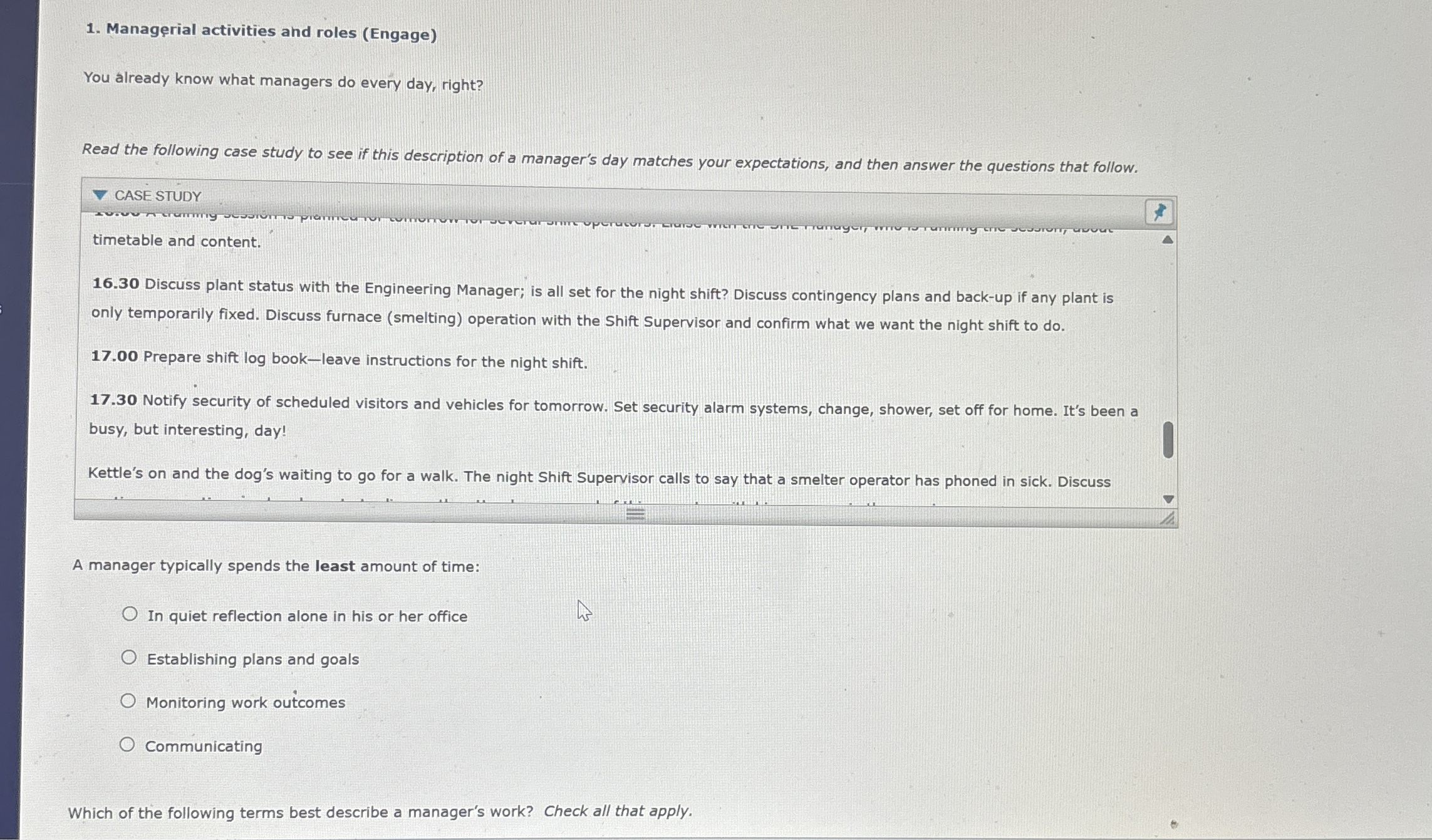  Managerial activities and roles (Engage) You already know what managers do