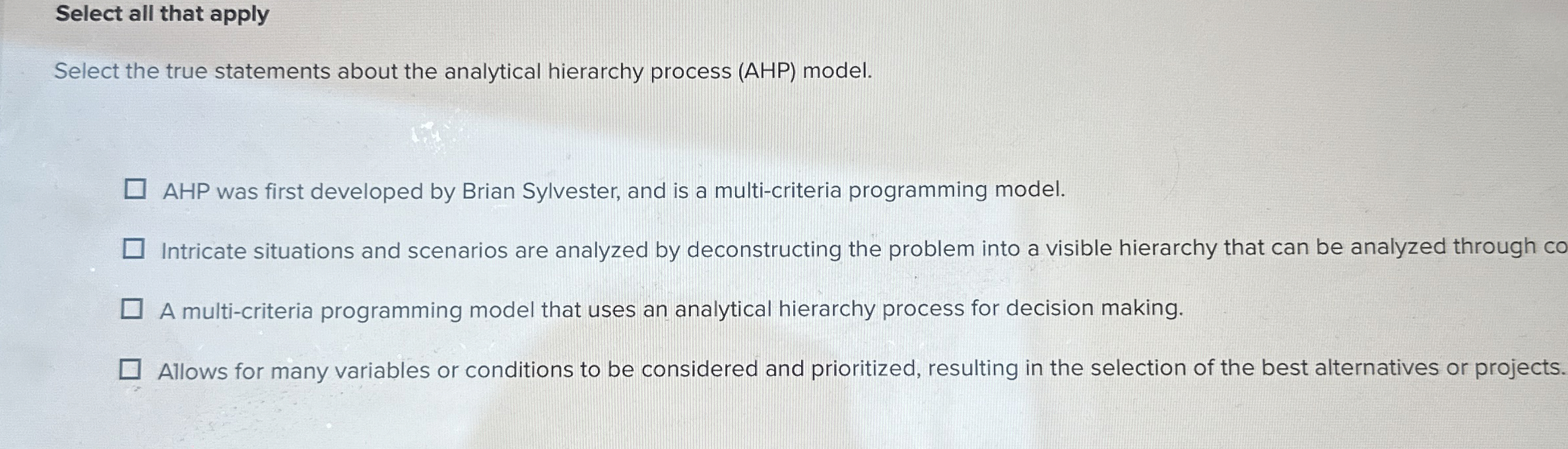  Select all that apply Select the true statements about the analytical