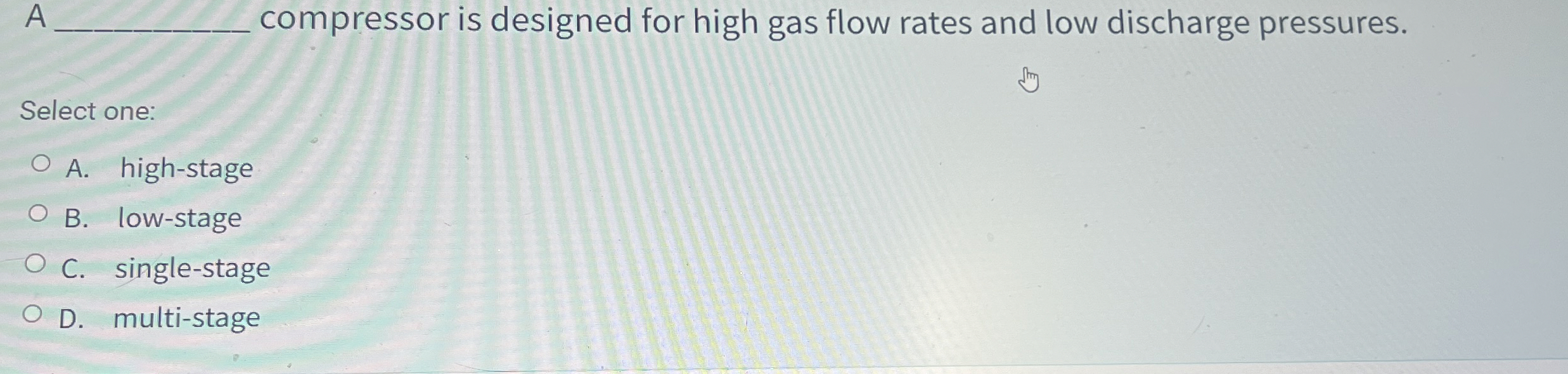  A compressor is designed for high gas flow rates and low
