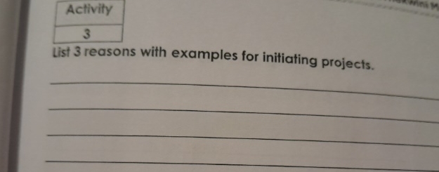  List 3 reasons with examples for initiating projects. 