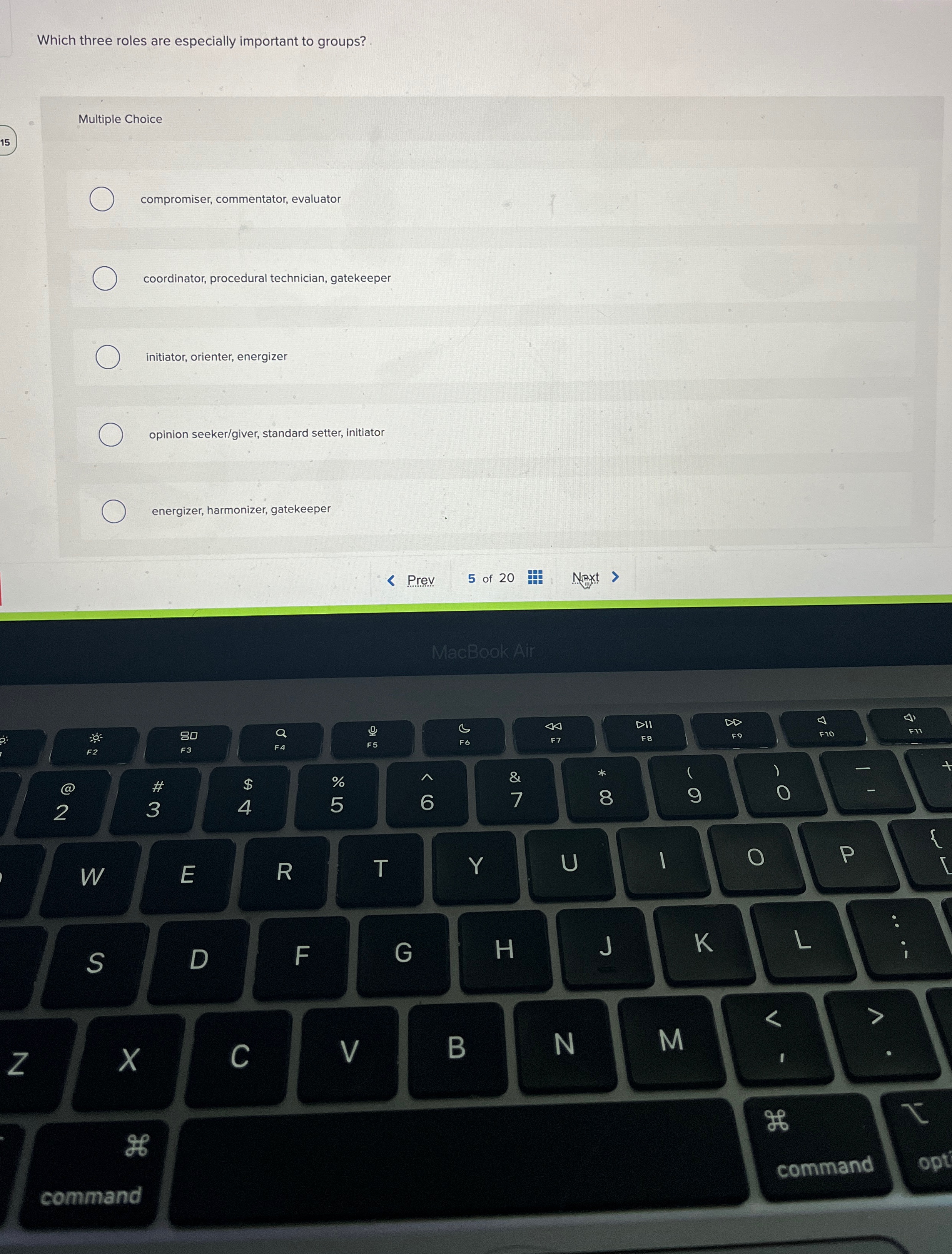  Which three roles are especially important to groups? Multiple Choice 15