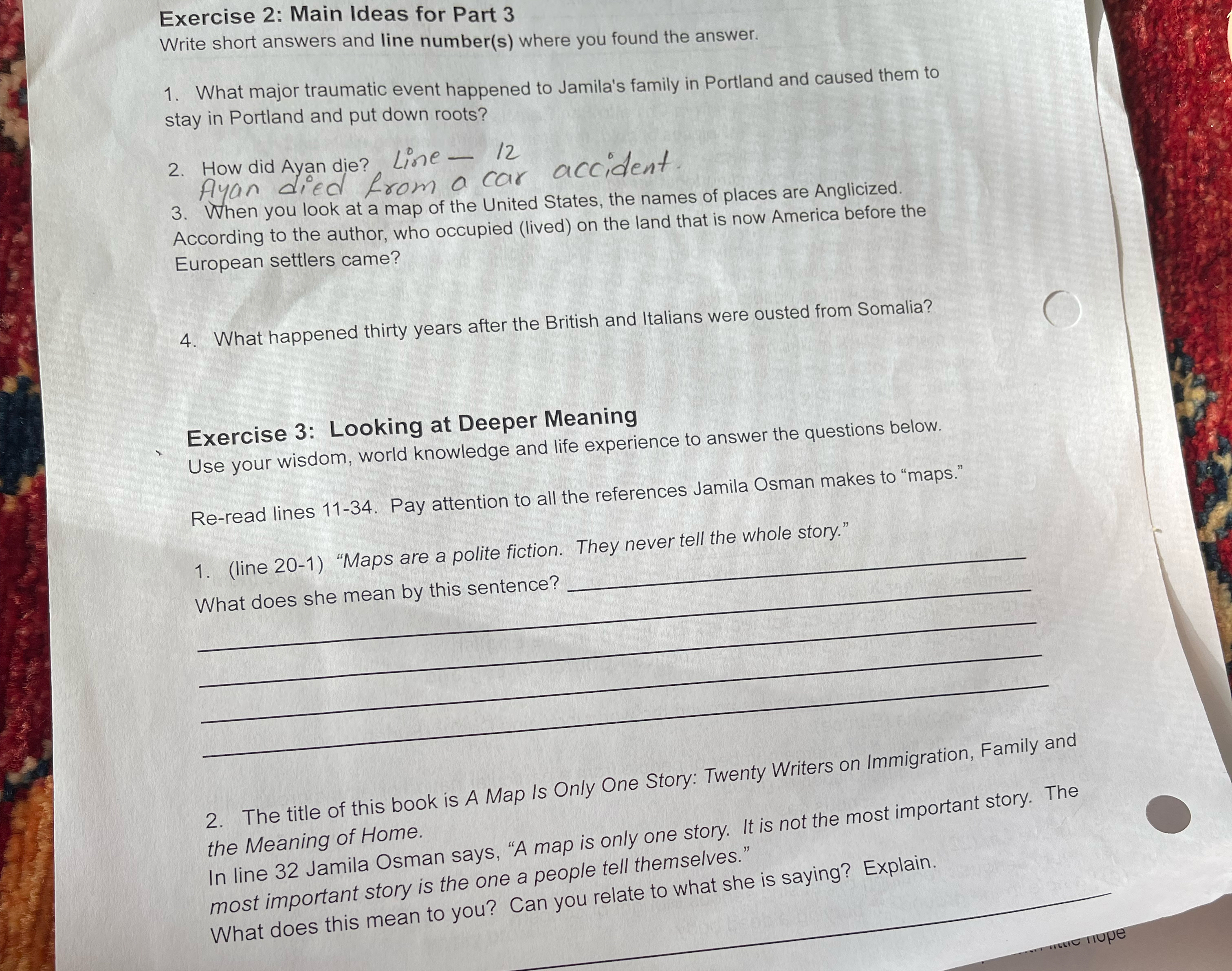  Exercise 2: Main Ideas for Part 3 Write short answers and