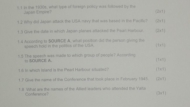  1.1 In the 1930s, what type of foreign policy was followed