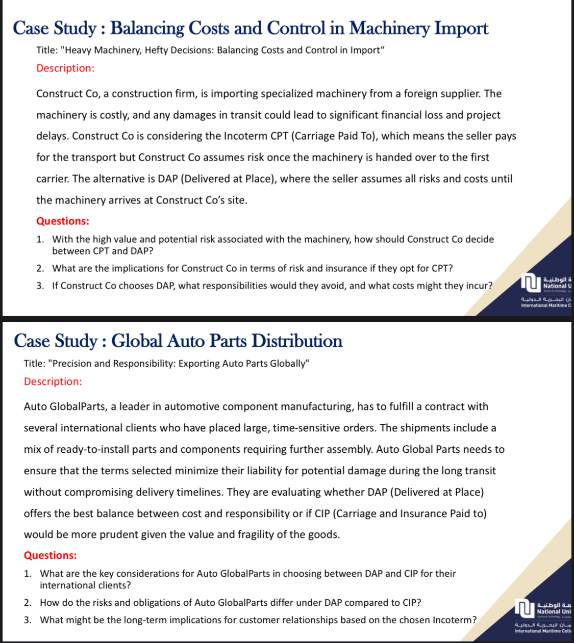  Case Study : Balancing Costs and Control in Machinery Import Title: