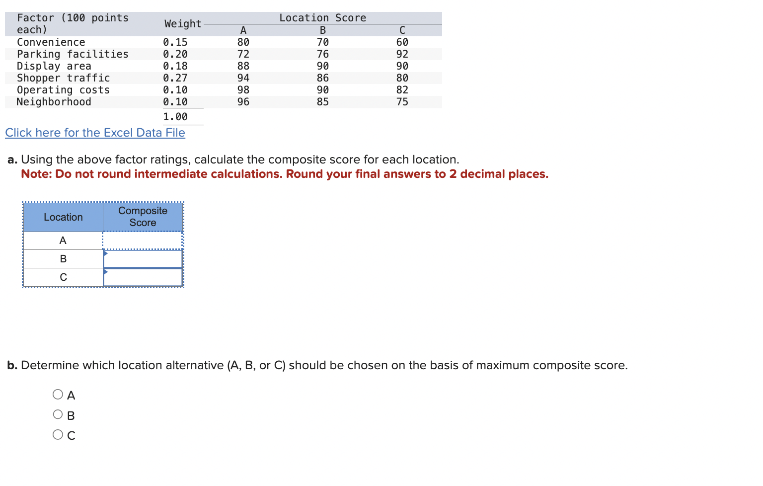  Click here for the Excel Data File a. Using the above