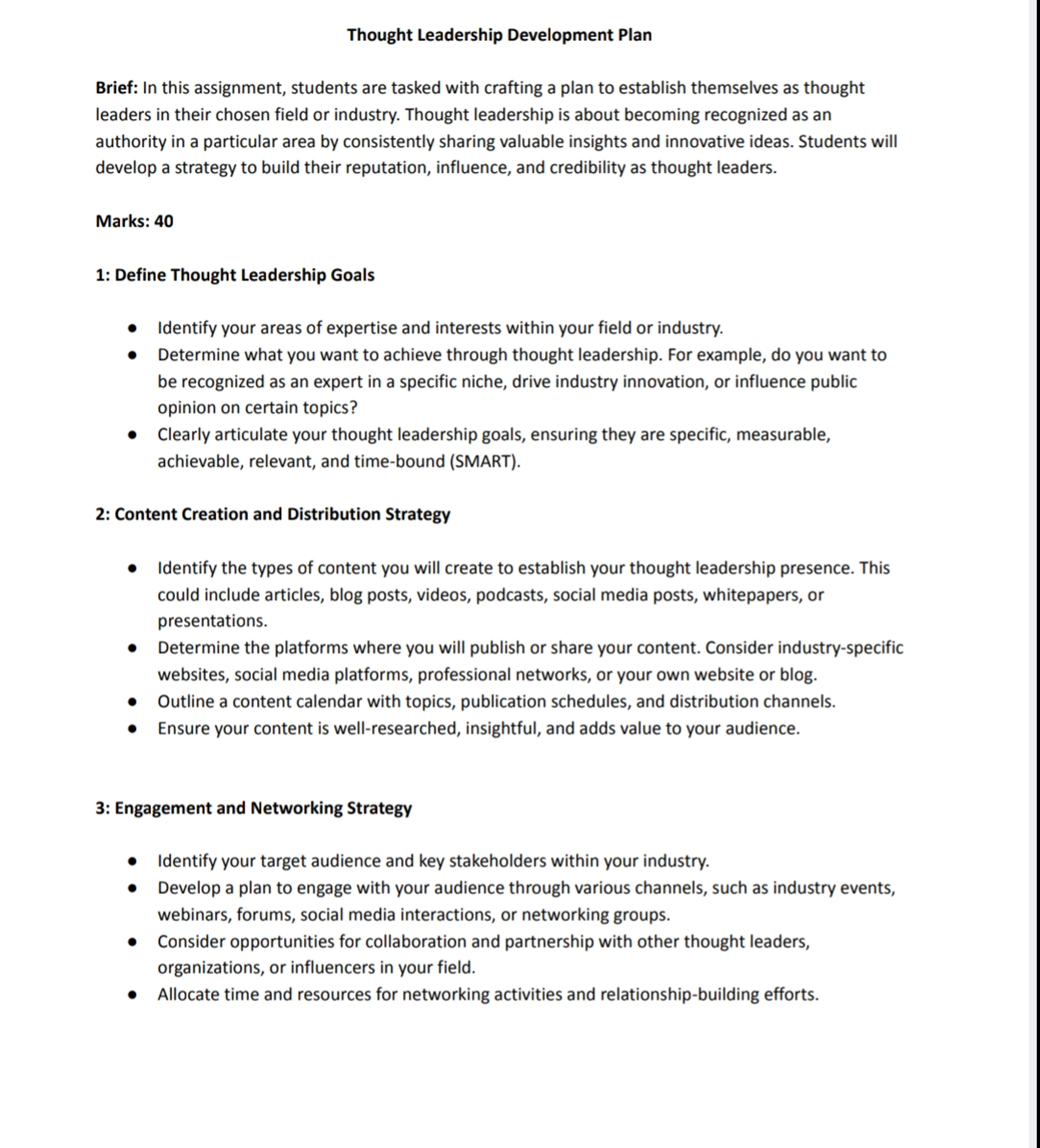  Thought Leadership Development Plan Brief: In this assignment, students are tasked