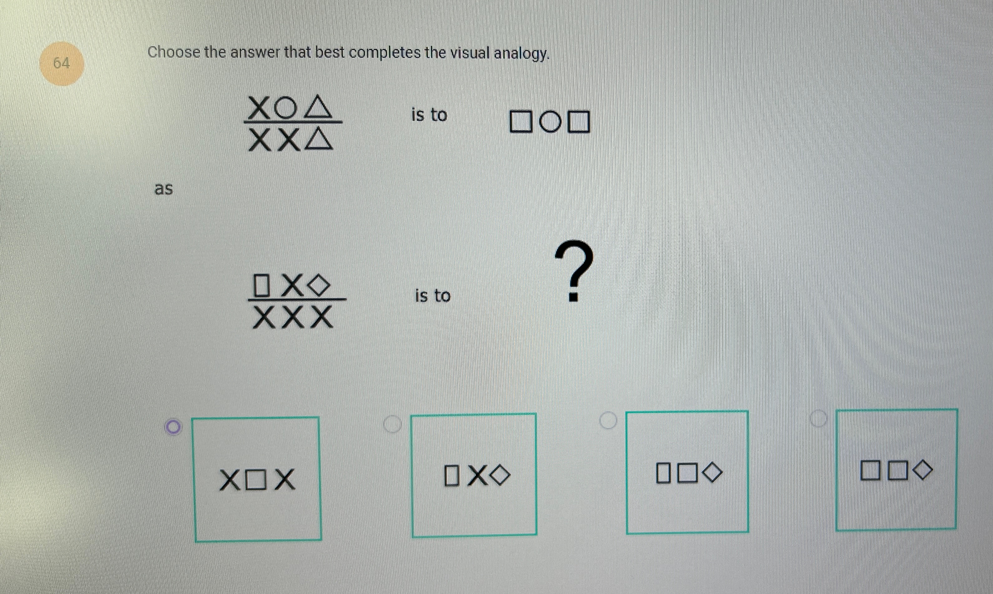  Choose the answer that best completes the visual analogy xO???xx???,isto,O as