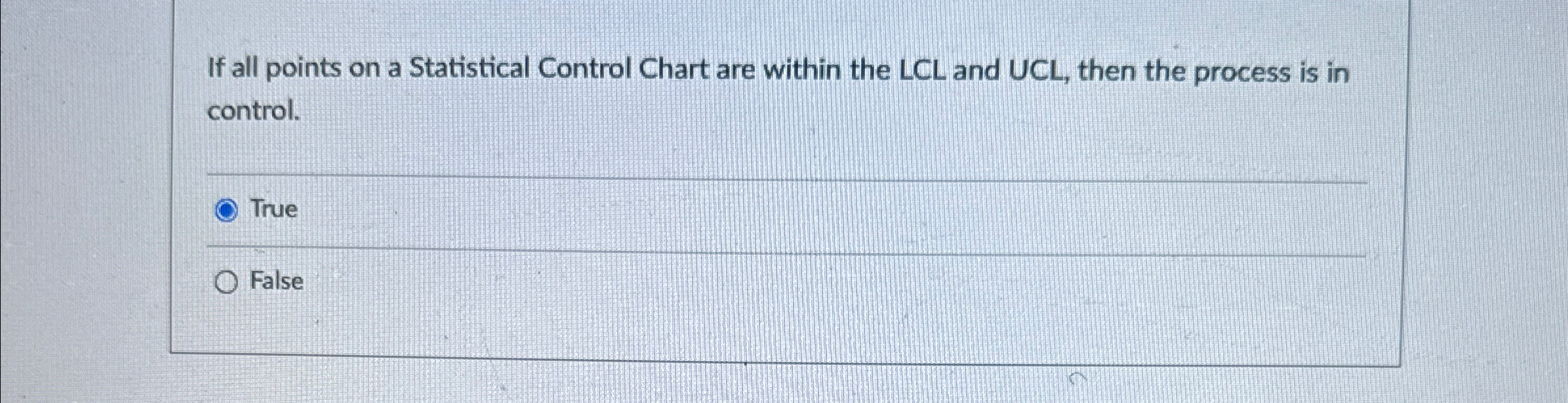  If all points on a Statistical Control Chart are within the