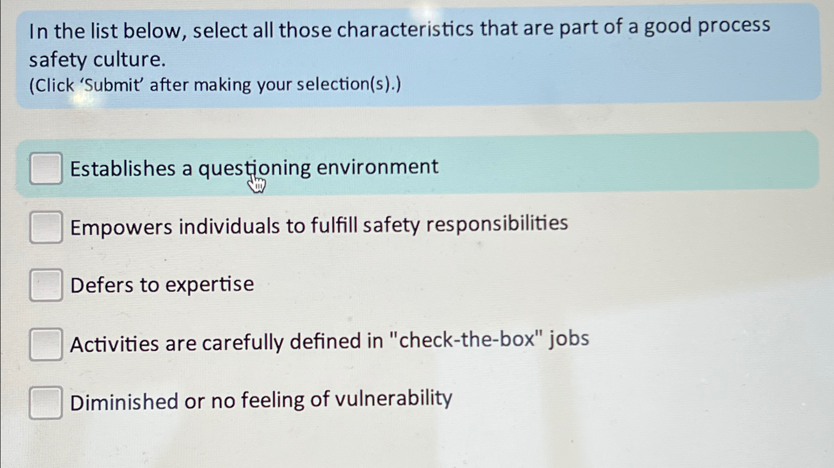  In the list below, select all those characteristics that are part