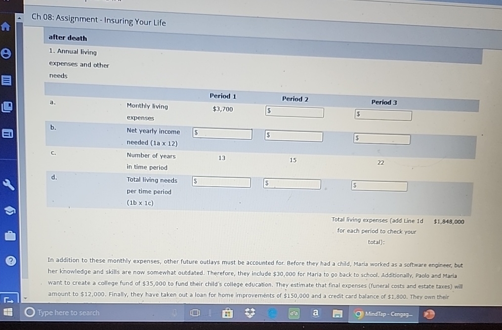  Ch 08: Assignment - Insuring Your Life after death Annual living