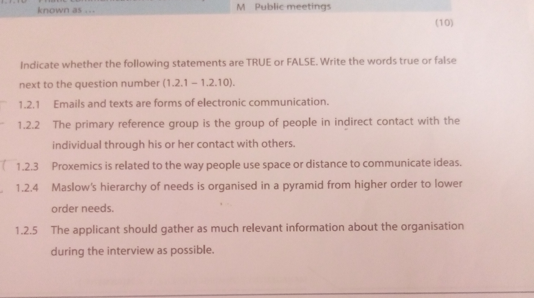  known as ... M Public meetings (10) Indicate whether the following